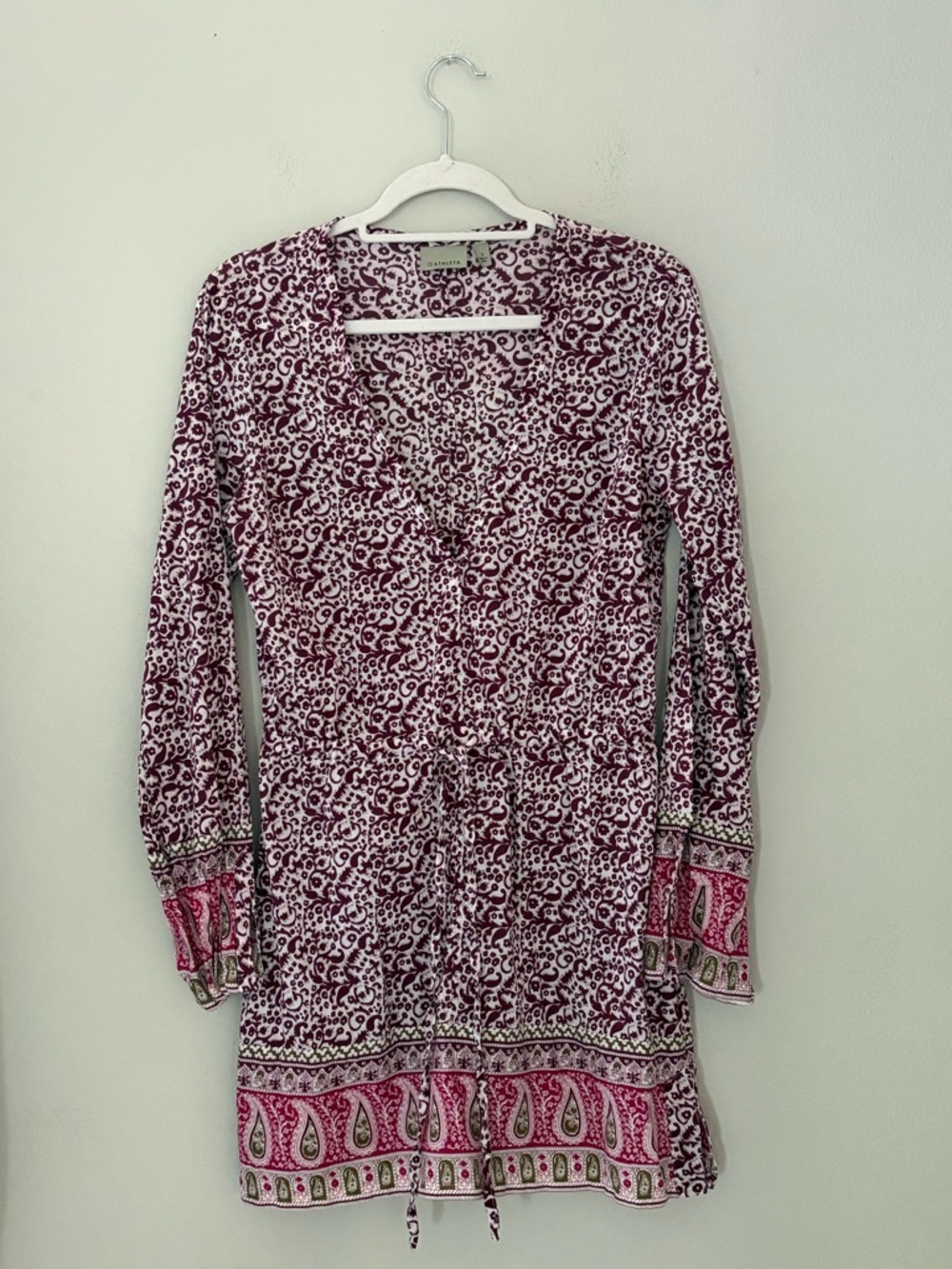 Athleta Laguna Coverup Raspberry Surat Paisley Tunic Dress SP13 S Boho Festival